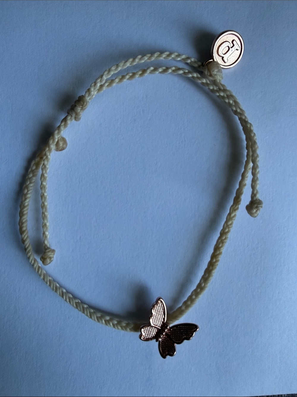 Pura Vida Cream Braided Bracelet with Rose Gold Butterfly Accent